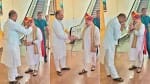 एयरपोर्ट पर नड्डा का स्वागत करते सीपी जोशी।