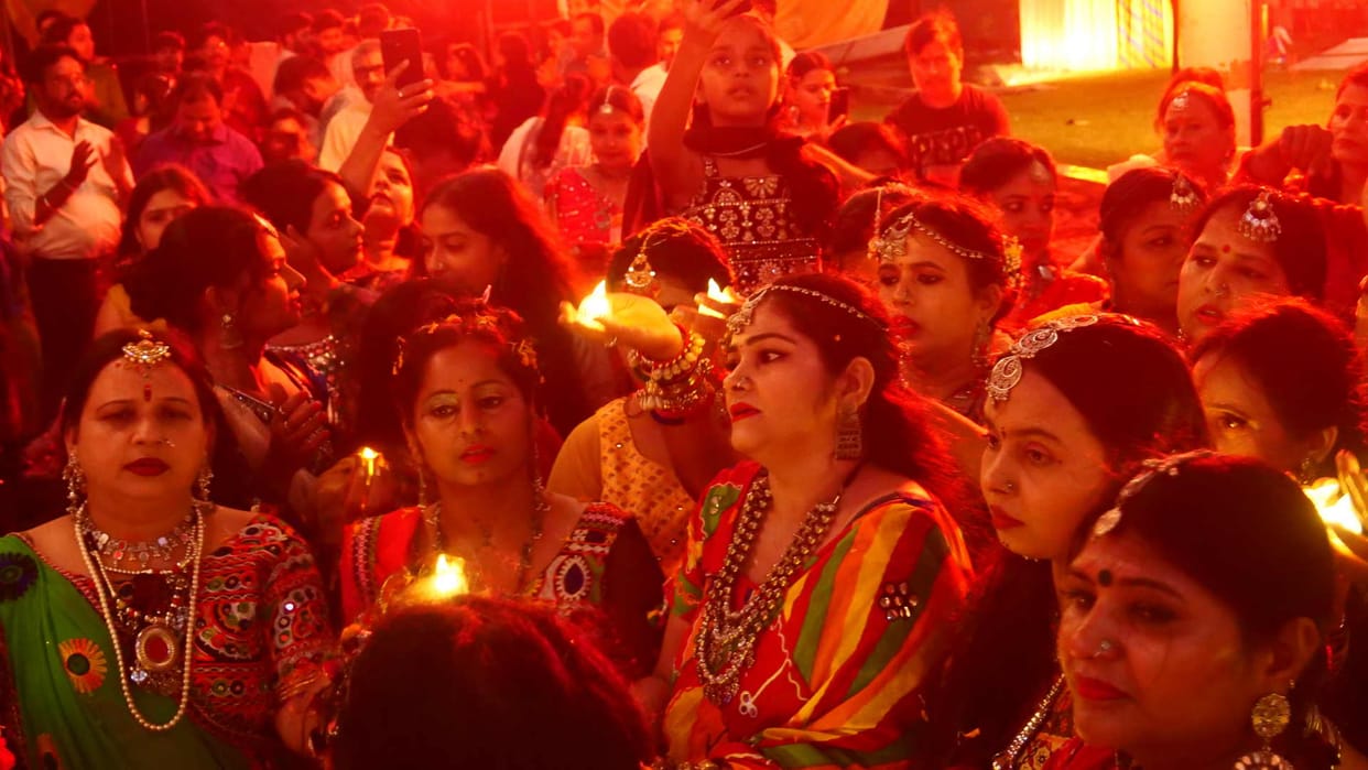 Goddess devotees engrossed in mother's worship
