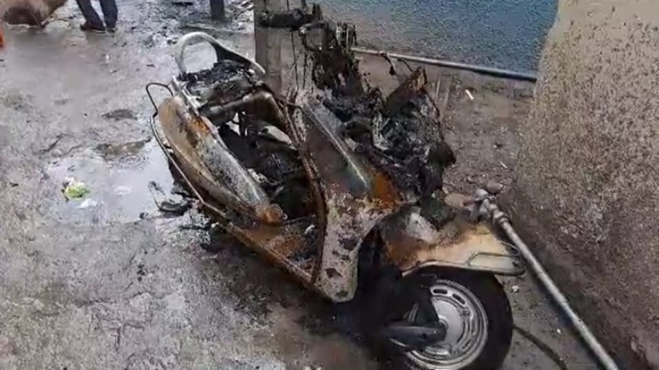 Scooty burnt to ashes due to lightning in Poonch wires damaged also