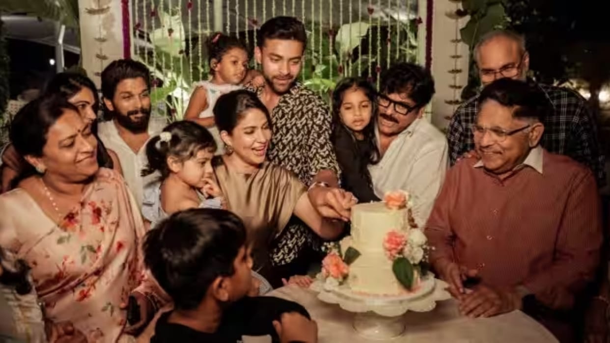 Allu Arujn chiranjeevi attends varun tej lavanya tripathi pre wedding party pics goes viral