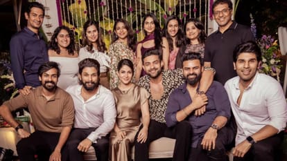 Allu Arujn chiranjeevi attends varun tej lavanya tripathi pre wedding party pics goes viral