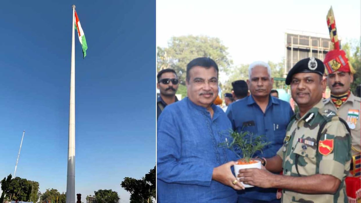 Union Minister Nitin Gadkari in Amritsar today hoist country highest national flag