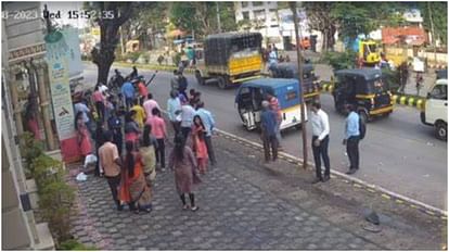 Five people walking on a wide footpath in Karnataka's Mangaluru were hit by a speeding car