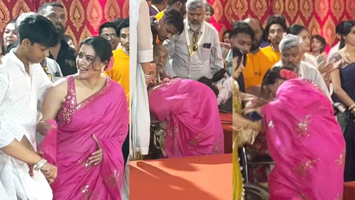 The Trial Actress Kajol almost falls off Durga Puja pandal stage see the video
