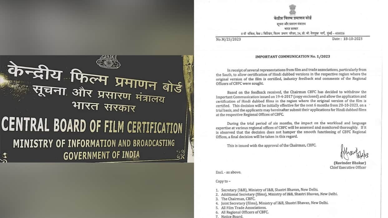Central Board of Film Certification withdraws six year old order which restricted process of Hindi dubbed