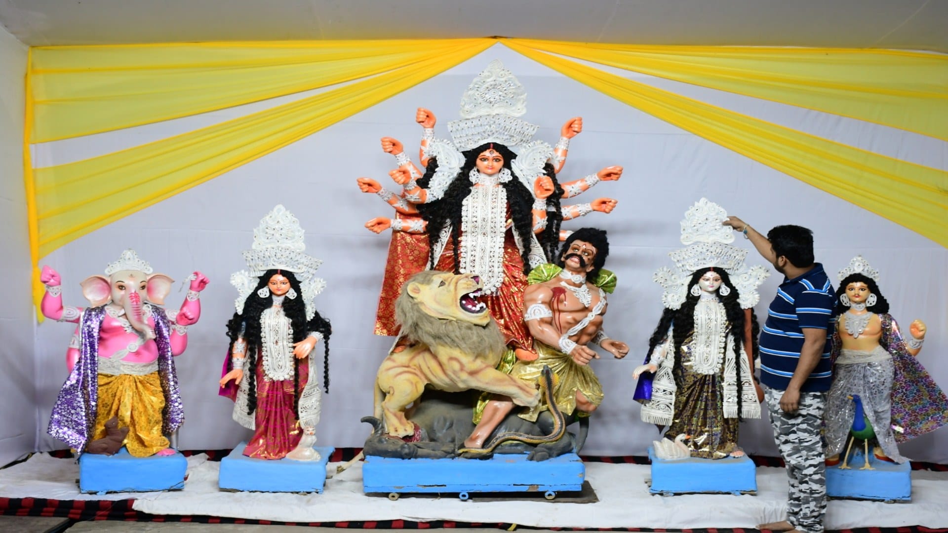 Durga Puja 2023: Mahishasura Mardini, seated in the pandals, was consecrated as per rituals.