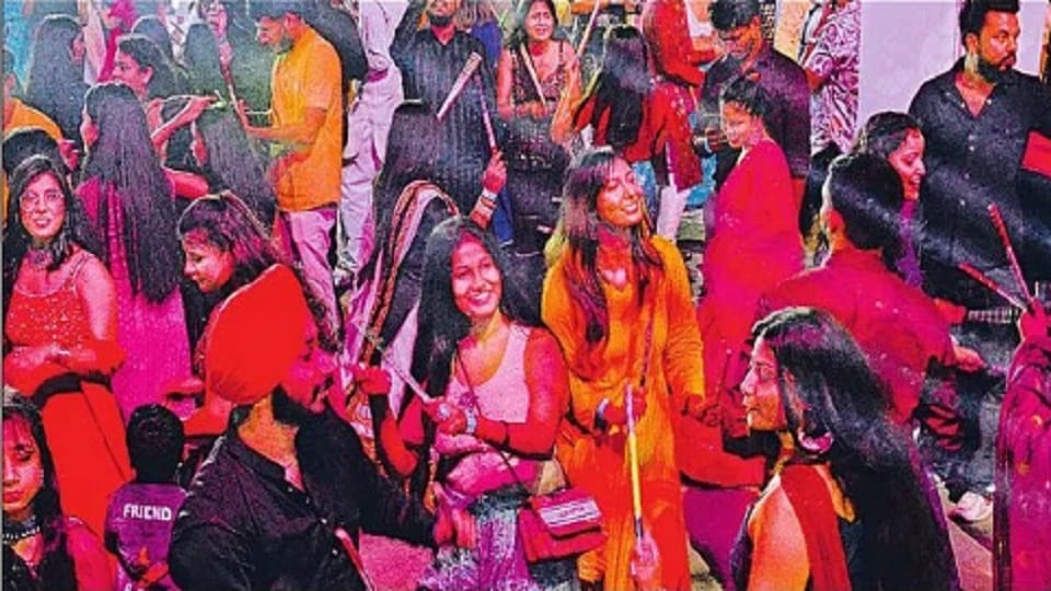 Greater Noida: People danced to film songs in Dandiya Night.