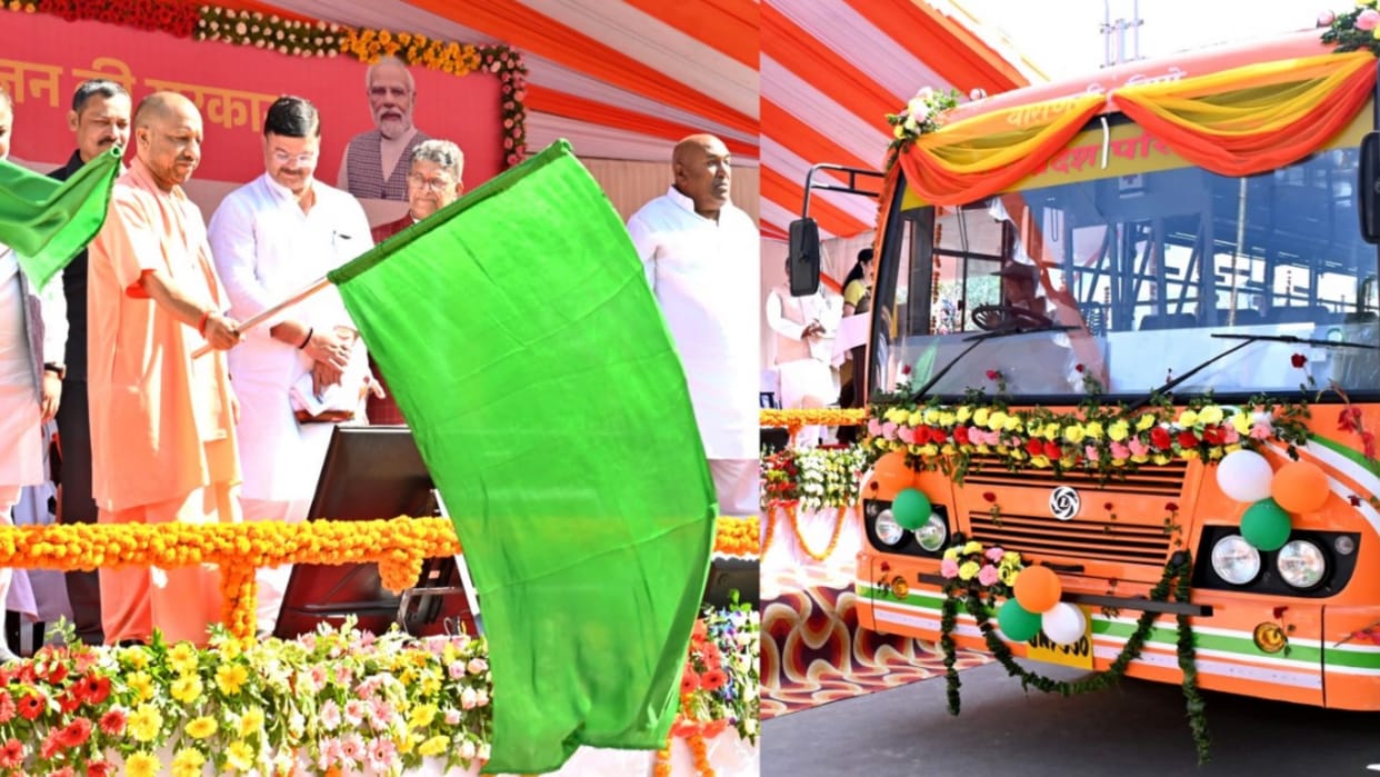 CM Yogi Adityanath shows green flag for inaugration of 51 buses.