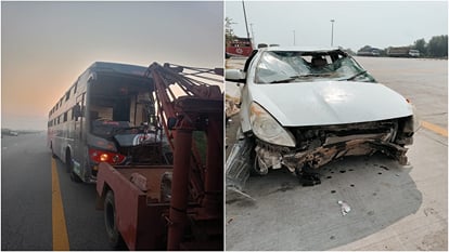 accidents on Agra-Lucknow Expressway car overturned at night and bus during the day Dozens of people injured