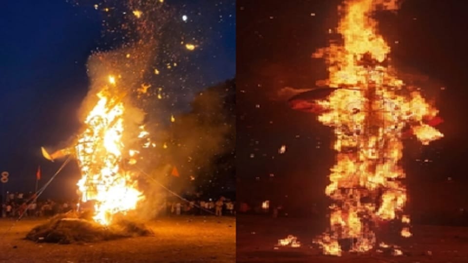 Dussehra 2023: Ravana effigy burnt down fire arrows hit Sambhal, people chanted Jaishree Ram