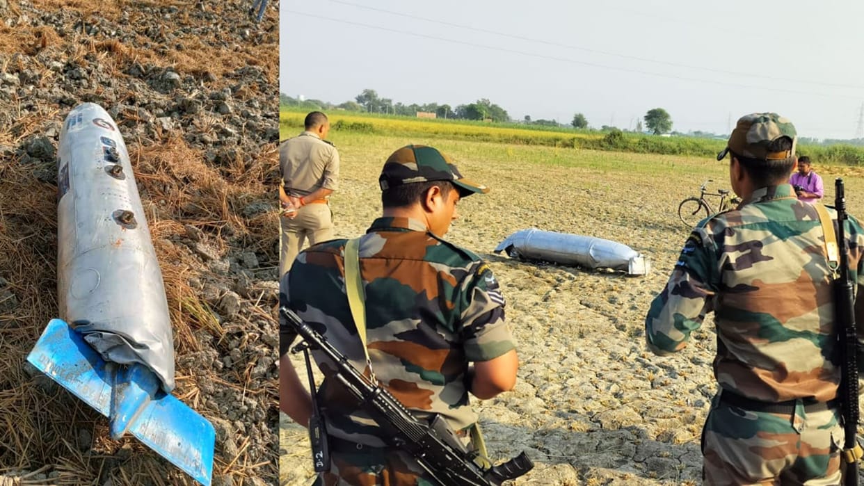 Fuel tank falls down from a air force plane in Lucknow.