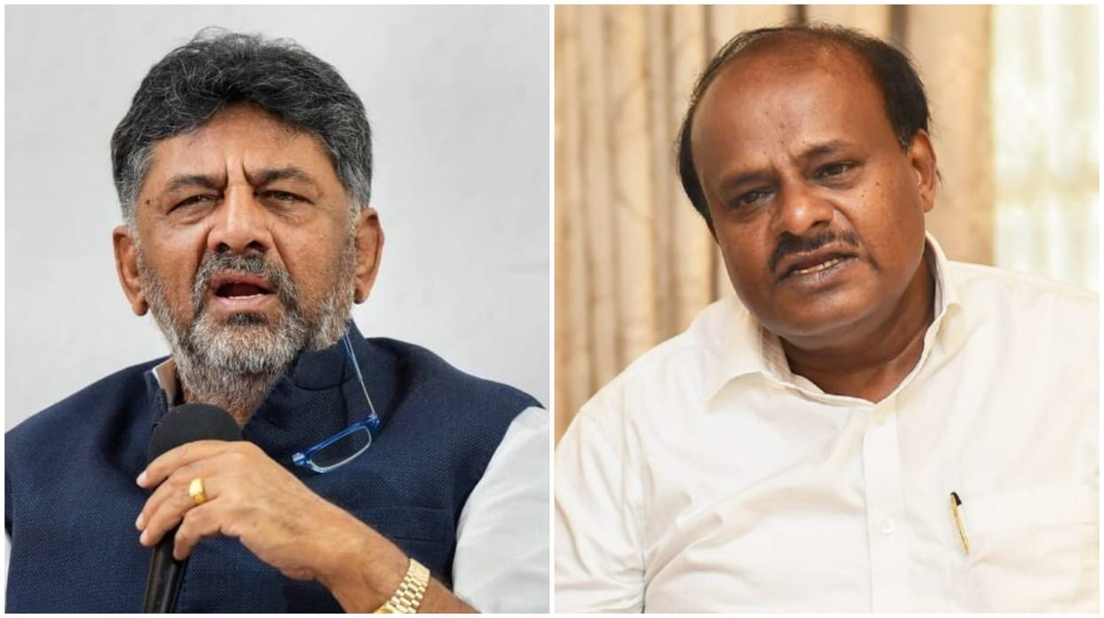 heated verbal exchange between former CM Kumaraswamy and Deputy Chief Minister Shivakumar on kanakpura