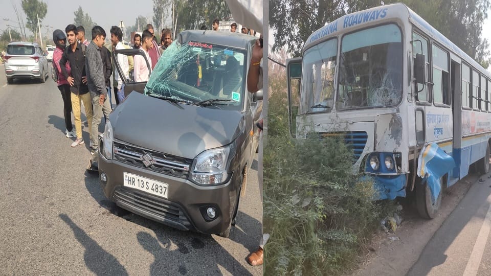 Road accident in Bahadurgarh: Bus, car and bike collided, accident occurred near Rohad bypass