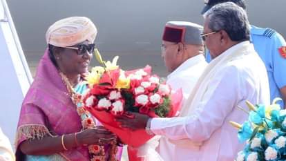 राष्ट्रपति द्रौपदी मुर्मू का बंगलूरू एयरपोर्ट पर स्वागत