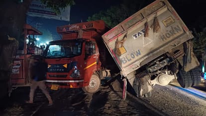 Doon-Paonta NH: सेलाकुई में हाईवे पर डंपर और कंटेनर की टक्कर, चपेट में आई मैक्स, लगा दो किलोमीटर लंबा जाम Doon-Paonta National Highway Container overturned on Road in Selaqui dumper and Max hit long jam