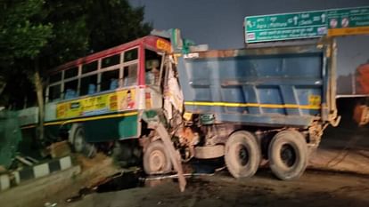 Cleaner died while driver seriously injured when dumper collided with parked roadways bus in Agra