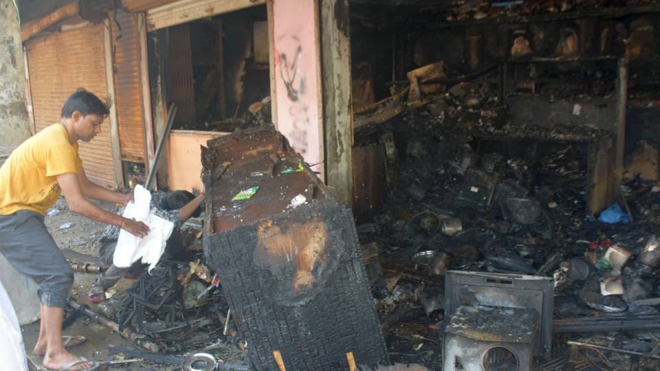 massive fire broke out in two-storey showroom of gas stoves in Vikas Market in Agra causing loss worth lakhs