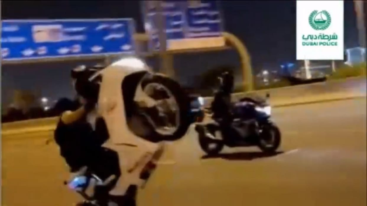 Dubai Police arrests young moto biker for reckless driving in highway in the emirate at speed of 280 kmph