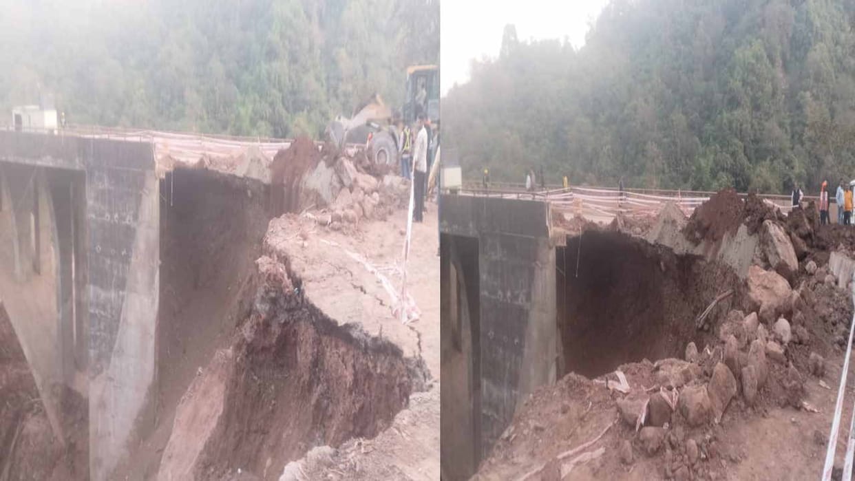 Due to four lane construction work, danga collapsed in Trilokpur on Pathankot-Mandi National High