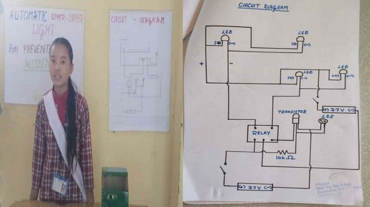 Automatic dipper light will prevent accidents happening at night, two girl students made a model