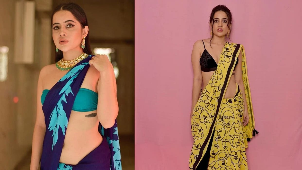 urfi javed saree paired With Designer Blouse looks bold