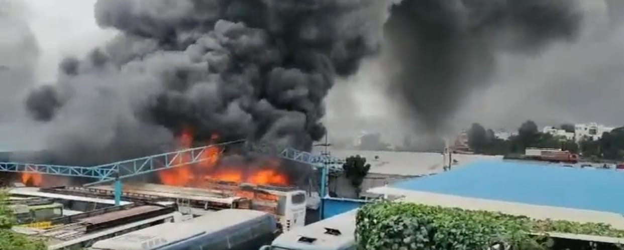 Several buses charred in big fire in Bengaluru's Veerabhadranagar area