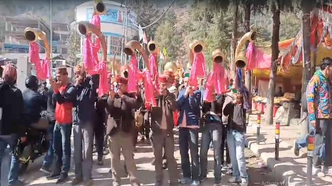 At the conclusion of Dussehra festival, gods and goddesses left Dhalpur to the beat of musical instruments.