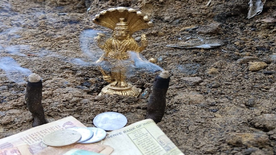 Yellow metal idol of Lord Vishnu found during digging in Pilibhit