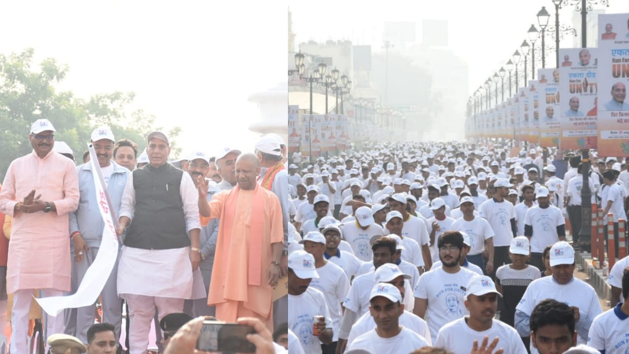 CM Yogi Adityanath and Defence Minister Rajnath Singh flags off in Run for Unity.