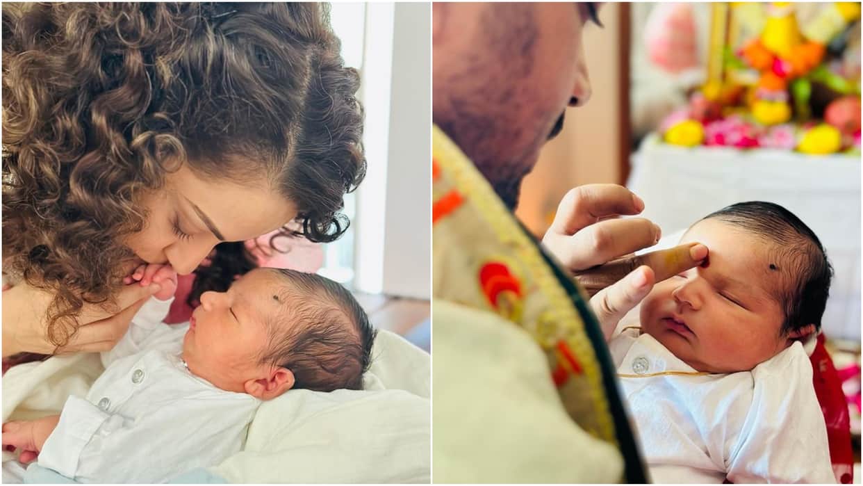 Tejas Actress Kangana Ranaut shares adorable pictures from her nephew Ashwatthama Gantrala ceremony