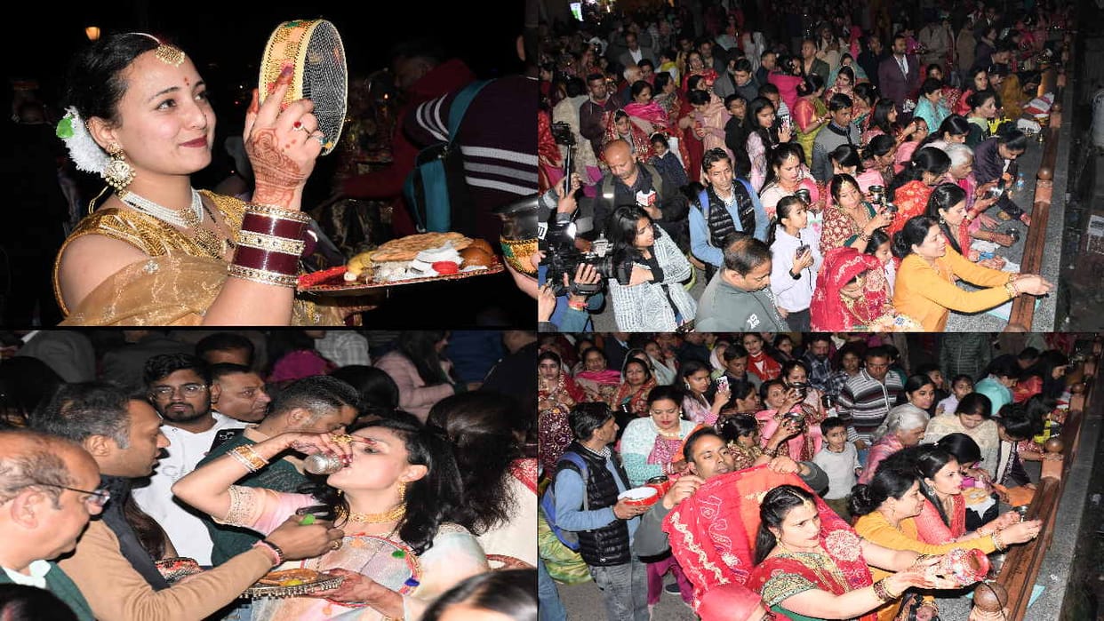 Married women ends Karva Chauth fast by seeing the moon at ridge shimla, see photos