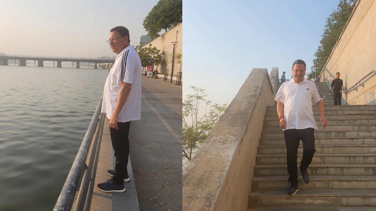 CM Dhami on two-day Ahmedabad tour went on morning walk visited Sabarmati River Front area Uttarakhand news
