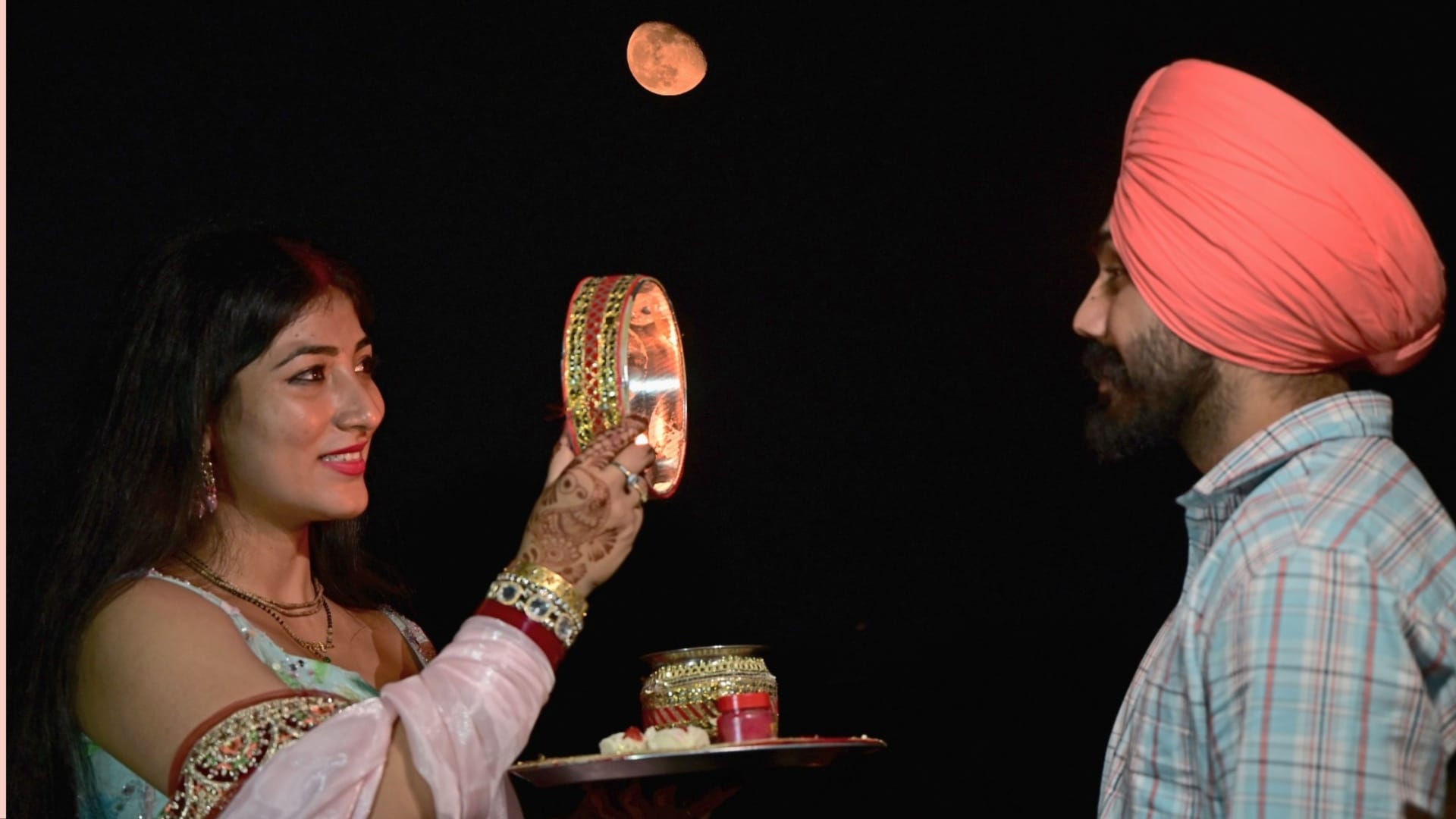 Married women open their fast by looking at the moon In Haryana Punjab and Chandigarh