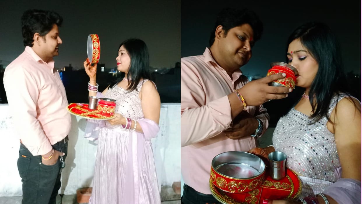 Married women open their fast by looking at the moon In Haryana Punjab and Chandigarh
