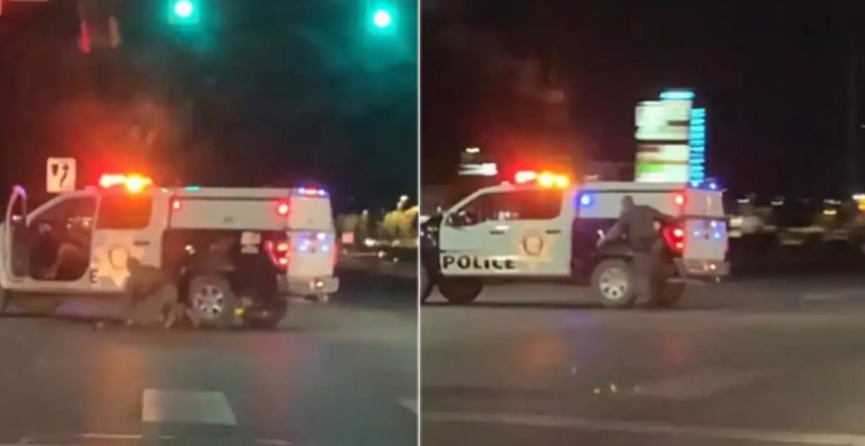 usa las vegas naked man attack police officer steal his car crash another vehicle