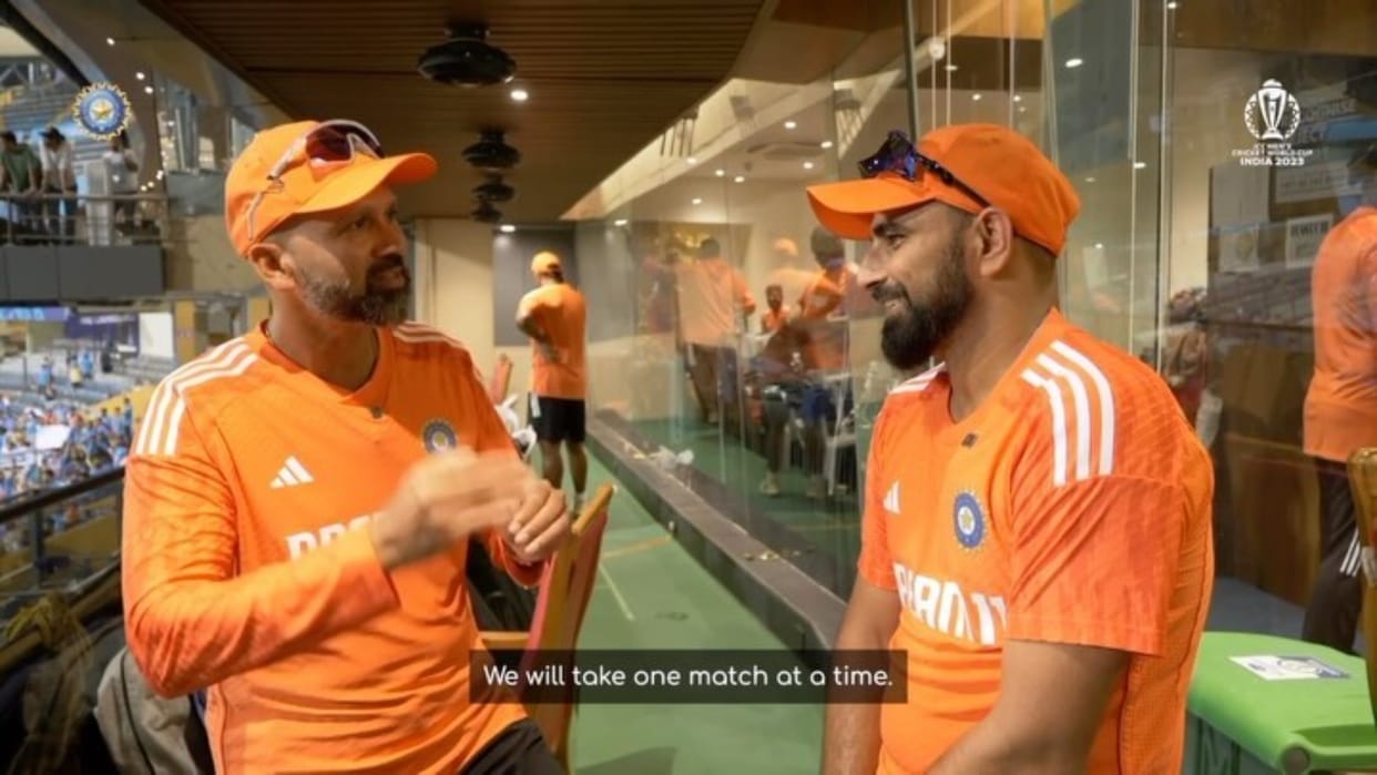 Mohammed Shami Interview with bowling Coach Paras Mhambrey after Five wickets against Sri Lanka ODI WC 2023