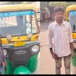मेडिकल कॉलेज परिसर से मरीज ढोने के आरोप में पकड़े गए ऑटो के साथ चालक।