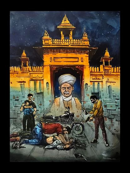 IIT BHU: आईआईटी-बीएचयू की घटना को बयां करती ये पेंटिंग, महामना की आंखों से गिरते आंसू देखकर रो पड़ेंगे आप This painting narrating the incident of IIT-BHU is special, tears falling from the eyes of Mahamana
