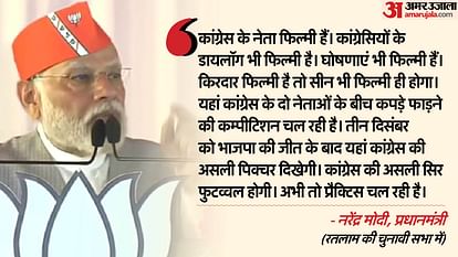 MP Election 2023: रतलाम में PM मोदी का कमलनाथ-दिग्विजय पर तंज, बोले- इनकी कपड़ा फाड़ लड़ाई बेटों के लिए है MP Election 2023: Prime MInister Narendra Modi Addresses Rally In RAtlam Madhya Pradesh