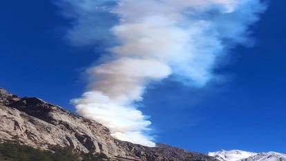 Smoke coming out from the middle of the mountain after earthquake in Gangotri Dham