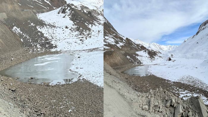 Night temperature dropped due to snowfall, Surajtal lake frozen