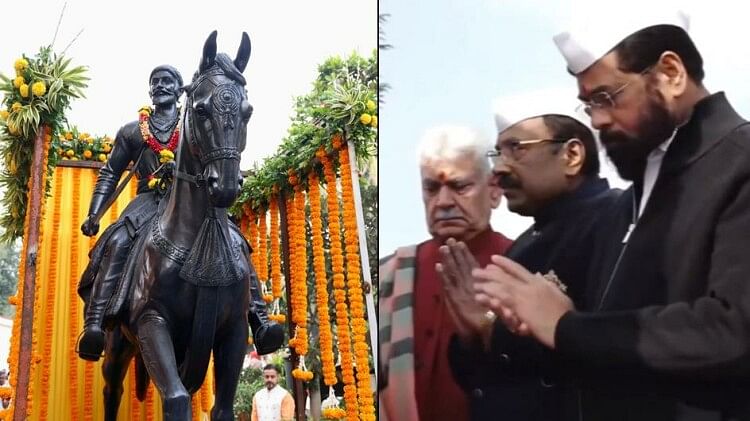 Maharashtra Cm Eknath Shinde And Lg Manoj Sinha Unveils Chhatrapati ...