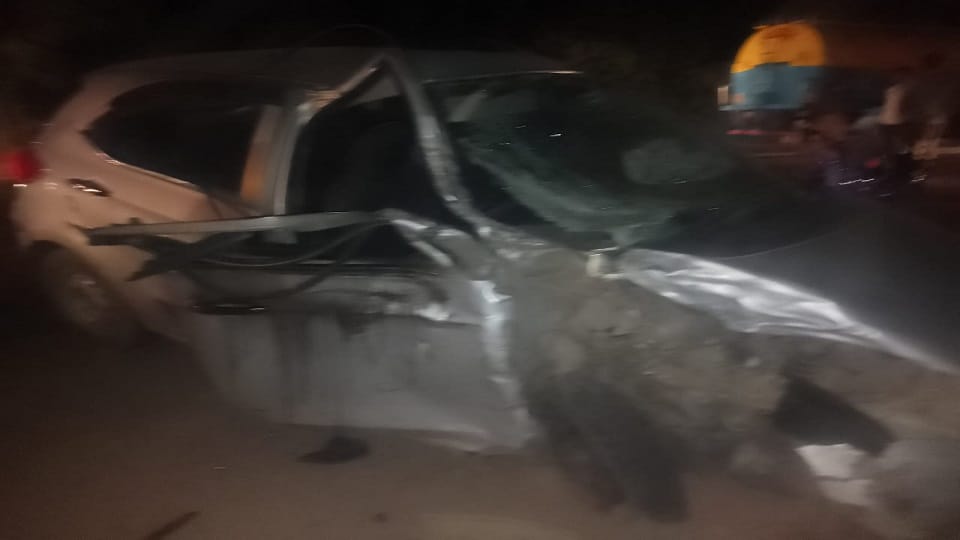 Three injured including driver in collision between tanker and car