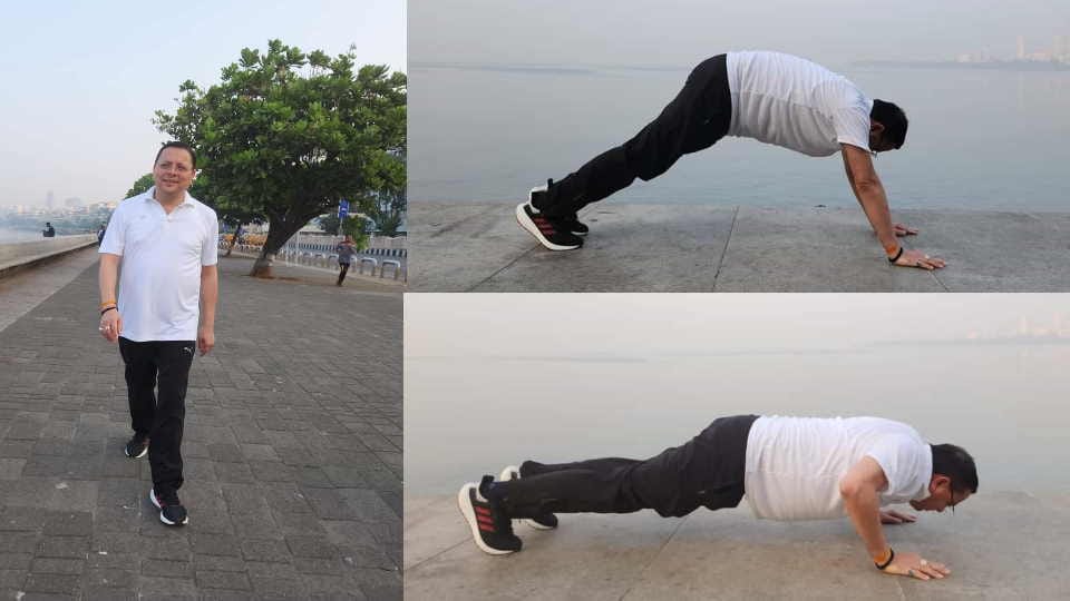 Uttarakhand CM Dhami Doing morning walk in Mumbai did yoga near beach meet people