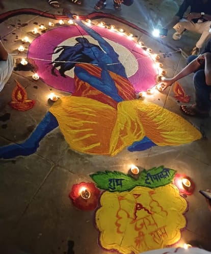 Deepotsav in BHU: Beautiful picture taken amidst chaos, BHU written with lamps, and Jai Shri Ram