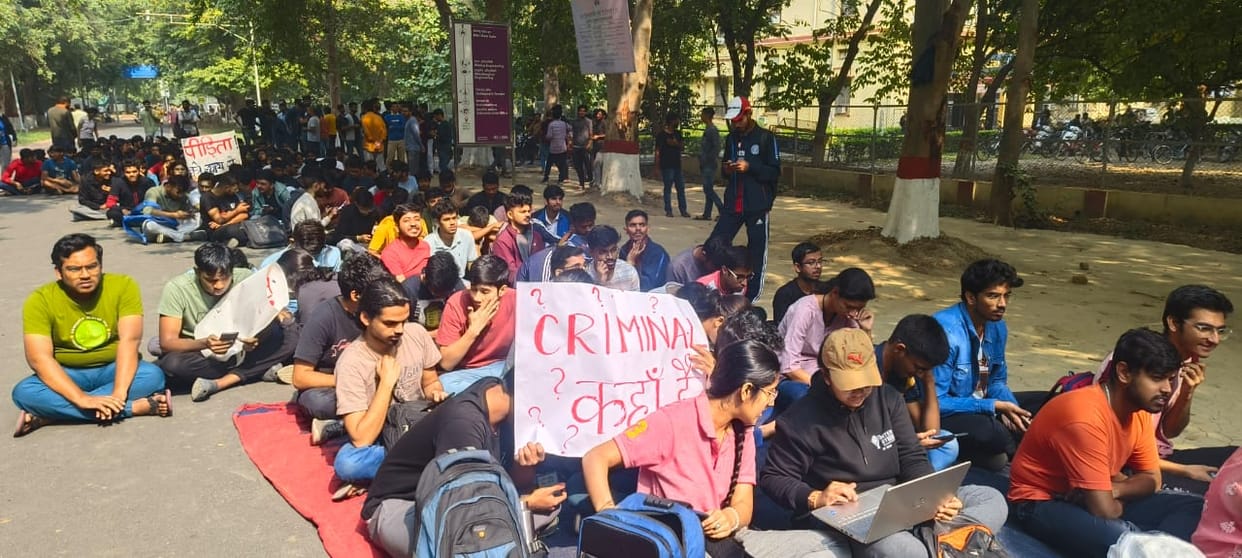 BHU students again took to the streets today with posters and banners.