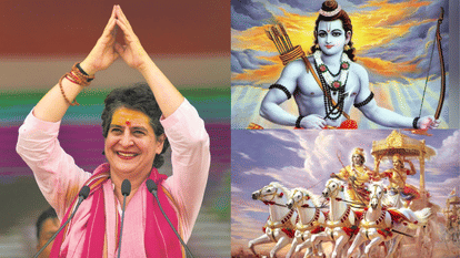 इंदौर में प्रियंका ने धर्म की कई बातें की और जनता को रामायण महाभारत के किस्से सुनाए।