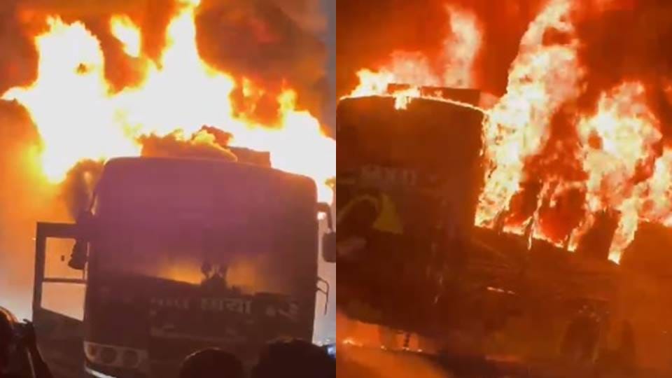 Private sleeper bus caught fire on Delhi Jaipur highway people died and several injured