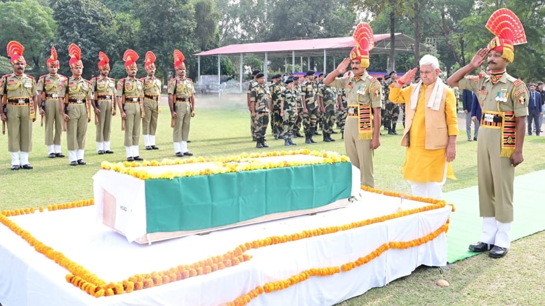 LG manoj sinha BSF dpg pay tributes to jawan killed in Pak firing along IB in Samba jammu