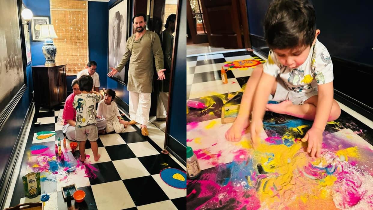 Actor Saif Ali Khan shares picture preparing for Diwali frestival with his wife kareena kapoor and children